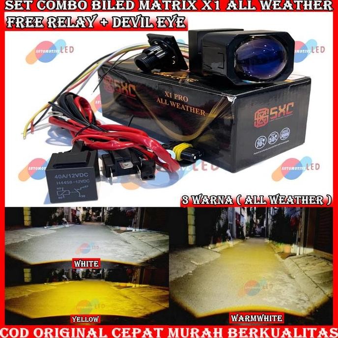 Promo ORIGINAL PAKET COMBO HEMAT BILED MATRIX X1 ALL WEATHER 1,5 INCHI 45 WATT PROJIE MINI MOBIL MOT
