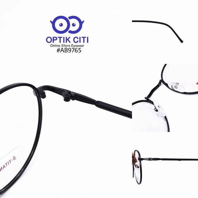 frame kacamata bulat pria wanita titanium 9765 gratis lensa radiasi