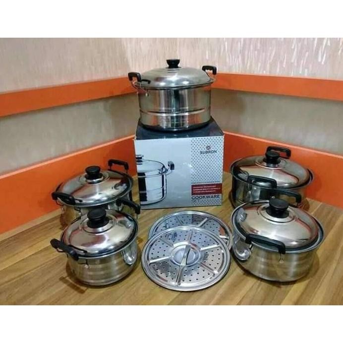 NEW STOCK PANCI SET SUSUN 5 + STEAMER TUTUP STAINLESS - PANCI SET 5 SUSUN + STEAMER TUTUP STAINLESS 