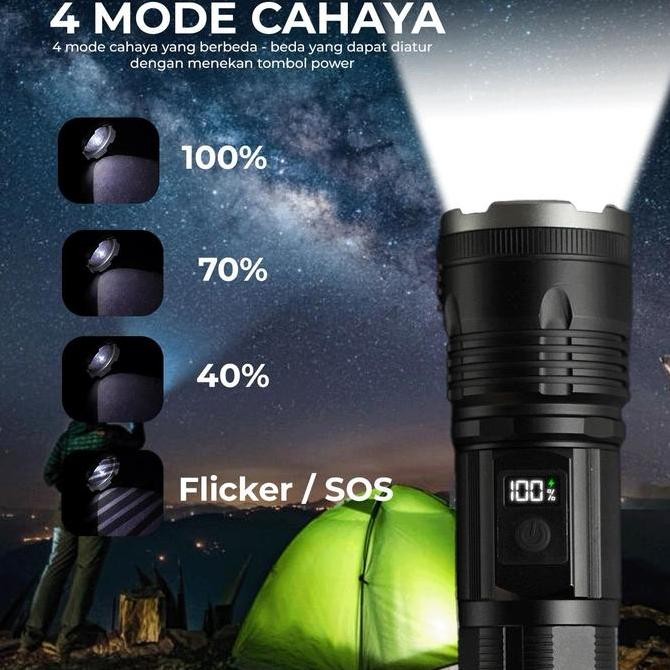 TERMURAH - Senter Jarak Jauh Dan Jarak Dekat Memiliki 4 Mode Cahaya Terang Multifungsi Berbahan Alum