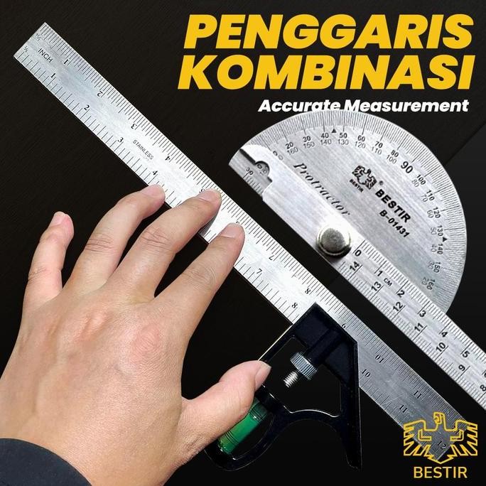 

[BESTIR] Penggaris Siku Kombinasi Waterpass Busur Derajat Mistar Alat Ukur Meja