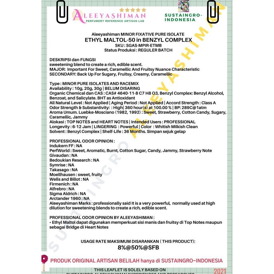 Aleeyashiman MINOR FIX PURE ISOLATE-ETHYL MALTOL-50 in BENZYL COMPLEX