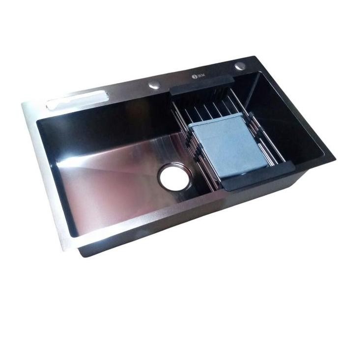 kitchen sink/ bak cuci piring 1 lubang besar 7545 stainless hitam + tempat pisau bodi only / komplit
