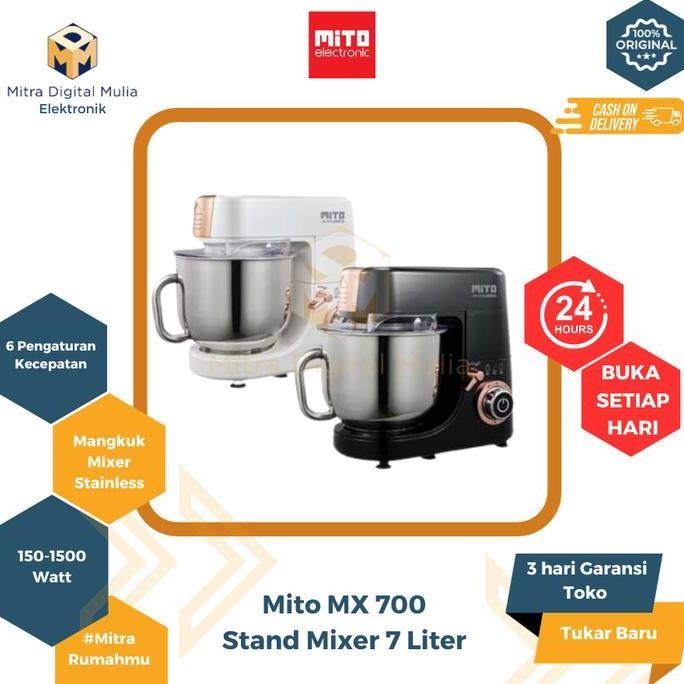 Mito MX 700 Max Pro Stand Mixer Bowl Stainless 7 Liter Black Gear Listrik