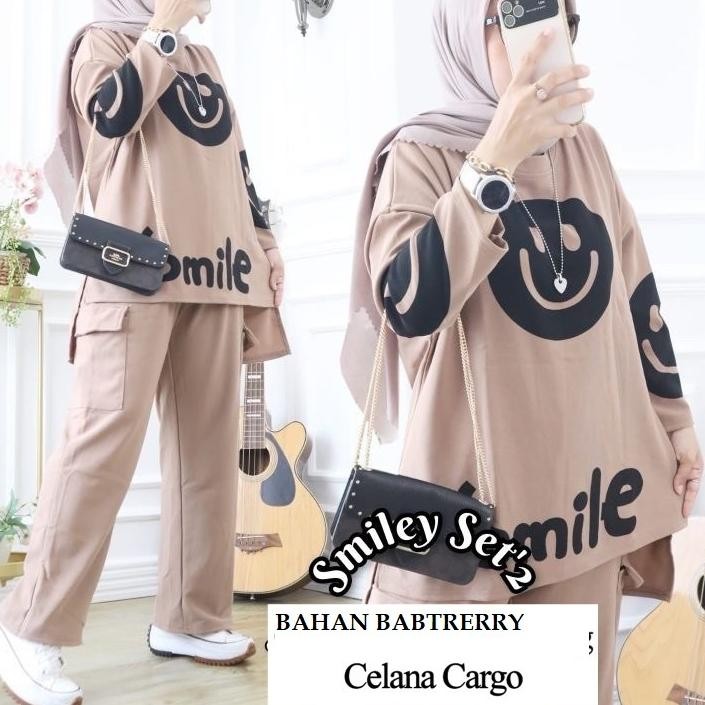 Hs | Smile Set Celana Cargo Babyterry Printing Ld 120 // Setelan Smile // One Set Smile // Setelan K
