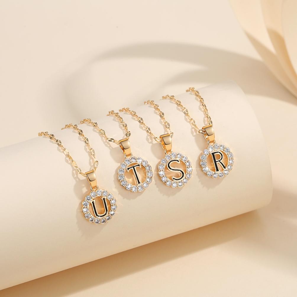 Original Lanmi Jewelry Kalung Titanium Huruf Wanita Anti Karat Lapis Emas Perhiasan Luntur Rose Gold