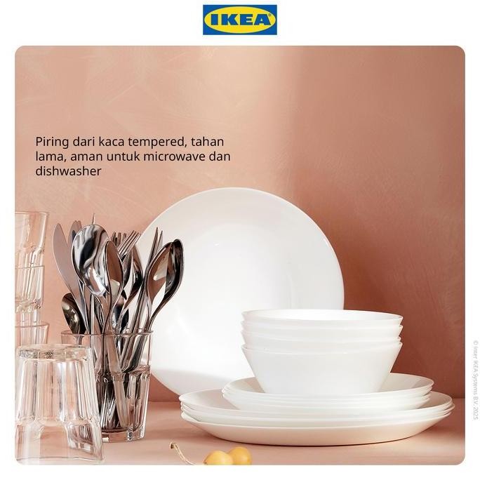 IKEA OFTAST Piring Makan Bahan Kaca Tempered Putih 25cm