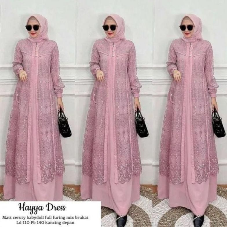 Special Gamis Brokat Pesta Wanita Muslimah Terbaru 2023 / Dress Hayya / Gamis Wanita Bahan Ceruti Ba
