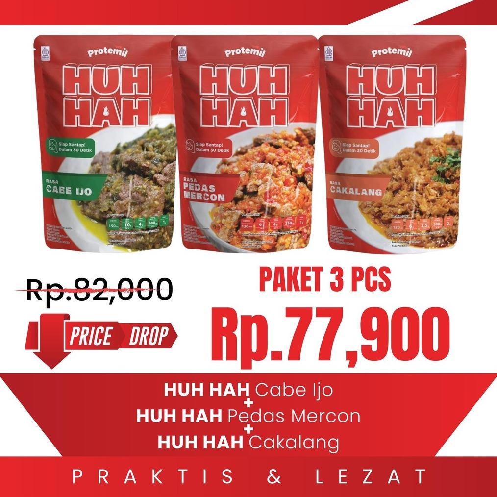 

TERLARIS Paket 3 Varian Protemil HUH HAH / Lauk Instan / Siap Makan Siap kirim