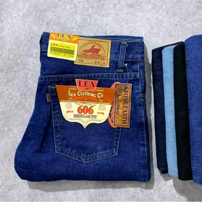 Df367>> Celana Jeans Panjang Pria Lea606 Original Reguler Biru Basic Denim Standar Hitam Lembut Mela