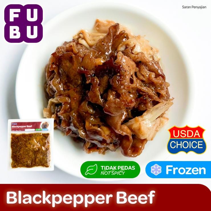 TERLARIS FUBU Blackpepper Beef - Sapi Iris Lada Hitam dengan Jamur Tiram ala Cina - Satu Porsi Lauk 