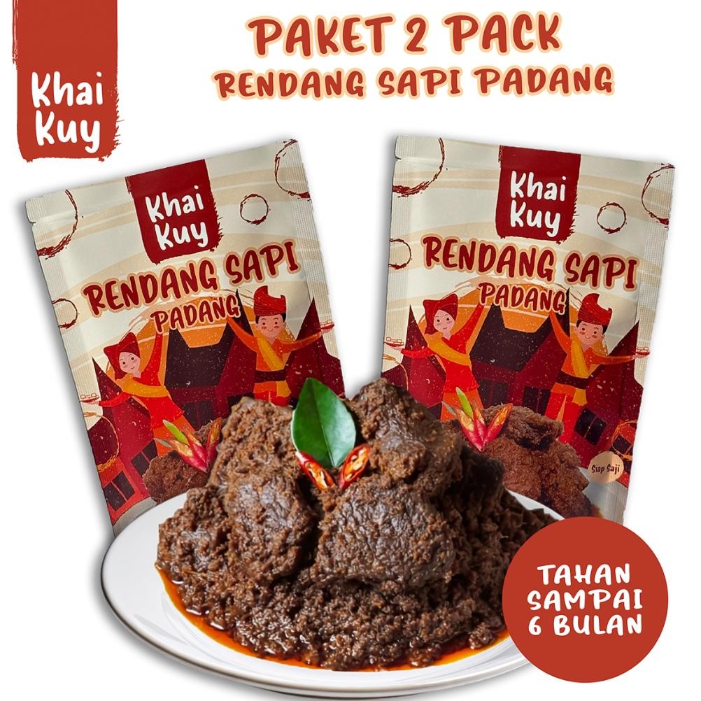 

READY STOK Paket Hemat 2 Pack 150gr Rendang Daging Sapi Asli Padang Khaikuy Kemasan Siap Saji Siap kirim