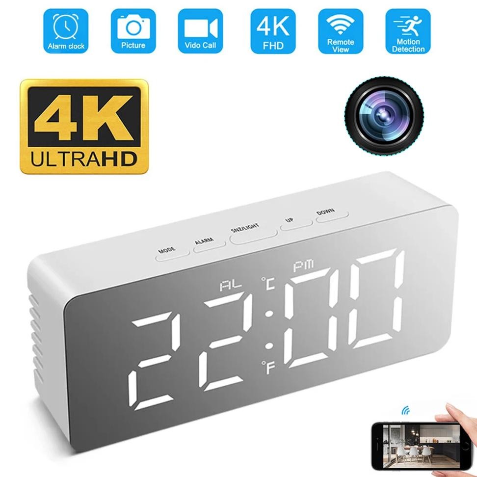 HD 1080P Alarm Clock Wifi Mini Camera Home Security Nanny Camera Motion Detection Alarm Clock Remote