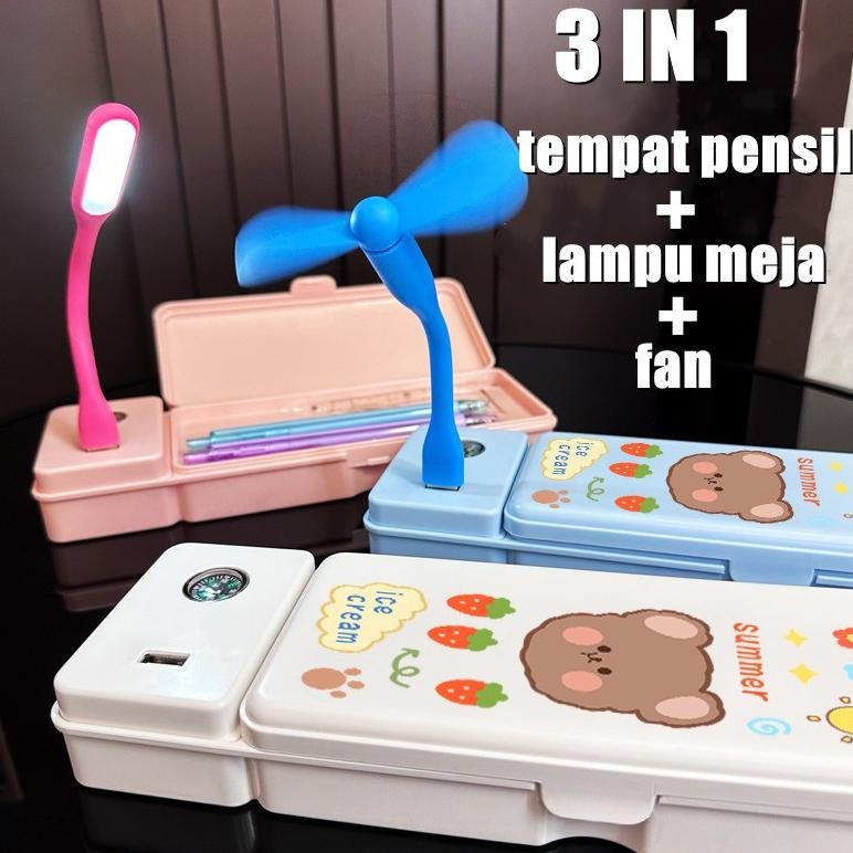 

Hot 3 In 1 Kotak Pensil Multifungsi Lampu Meja Kipas Angin Kecil / Tempat Pensil Lucu Ii-99