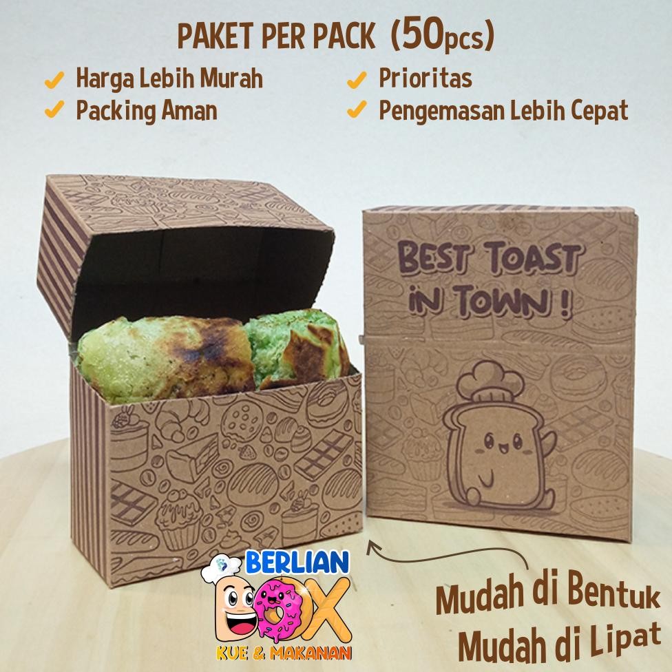 

Ready_Stock_Cod Toast Box Motif Isi 50 Pcs Bahan Kraft Premium Fgk-24