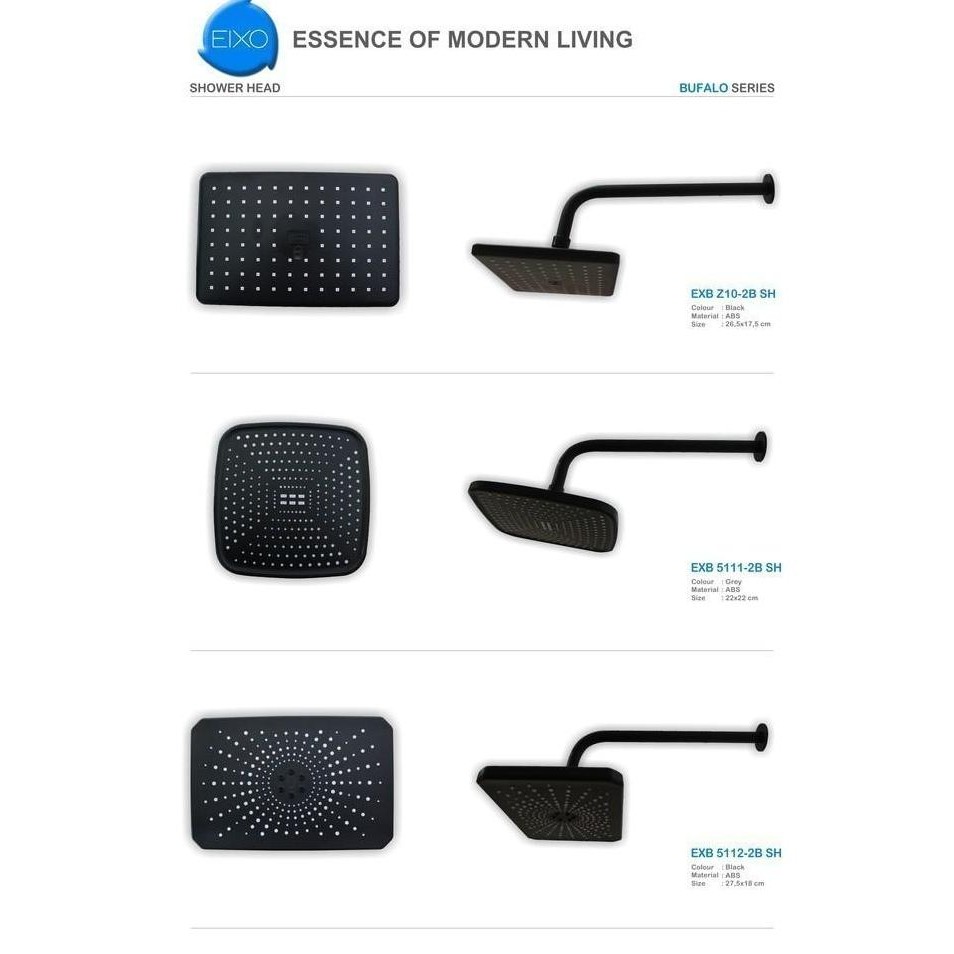 Eixo Bufalo Black Head Wall Shower Set Kepala Tiang Mandi Hitam