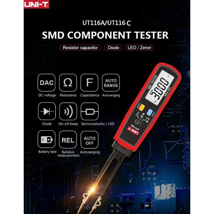 UNI-T SMD TESTER MULTITESTER RESISTOR CAPACITANCE BATERAI UT116A/UT116C KELISTRIKAN ORIGINAL DAN TER