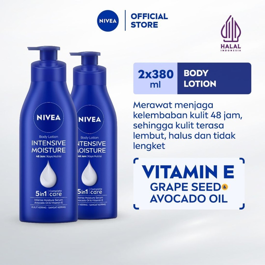 (PAKET HEMAT ISI 2) NIVEA Body Lotion Intensive Moisture 380ml - Hand body lotion mositurizer 48 jam