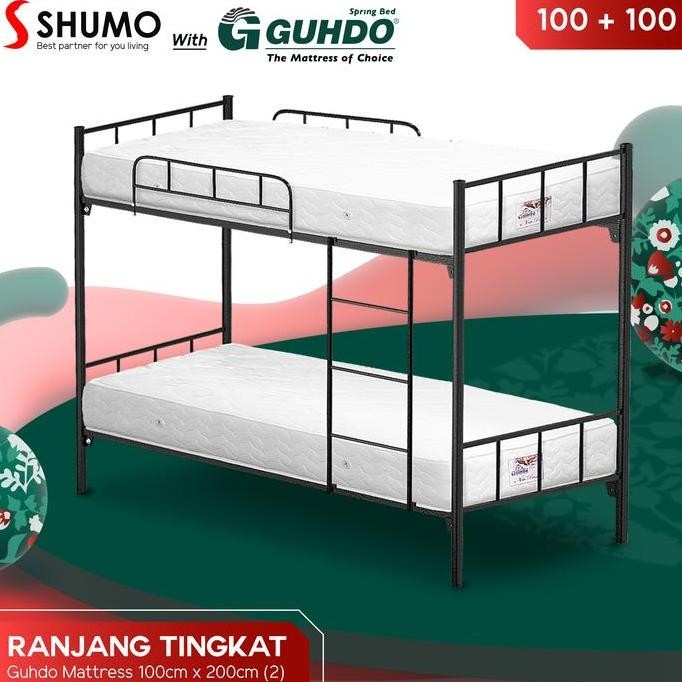 GUHDO SPRINGBED X SHUMO Ranjang Besi Bunk Bed Tingkat 100/100 Spring Bed Guhdo Full Set