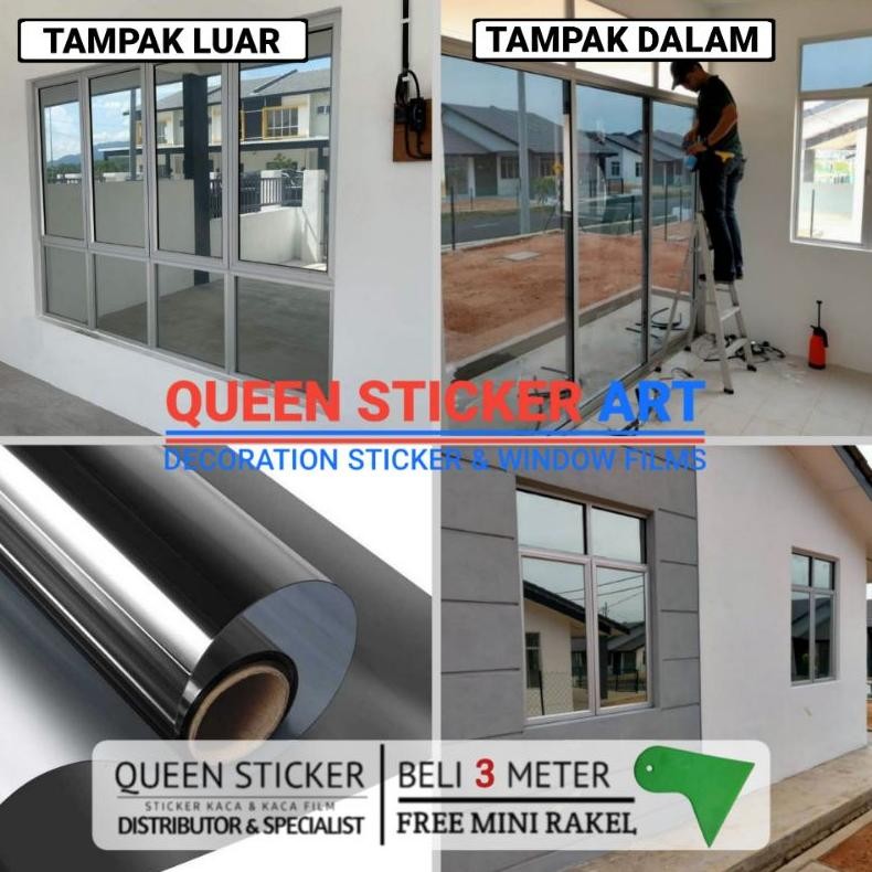 ACM - Stiker Kaca Film Jendela Rumah Sparta One Way Cermin Black Silver Bahan Meteran