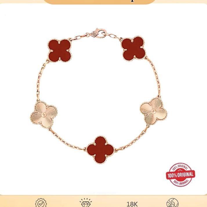 18K Emas Van Cleefaels Vintage Alhambra Five Clover Jade Marrow Bracelet For Women Gelang