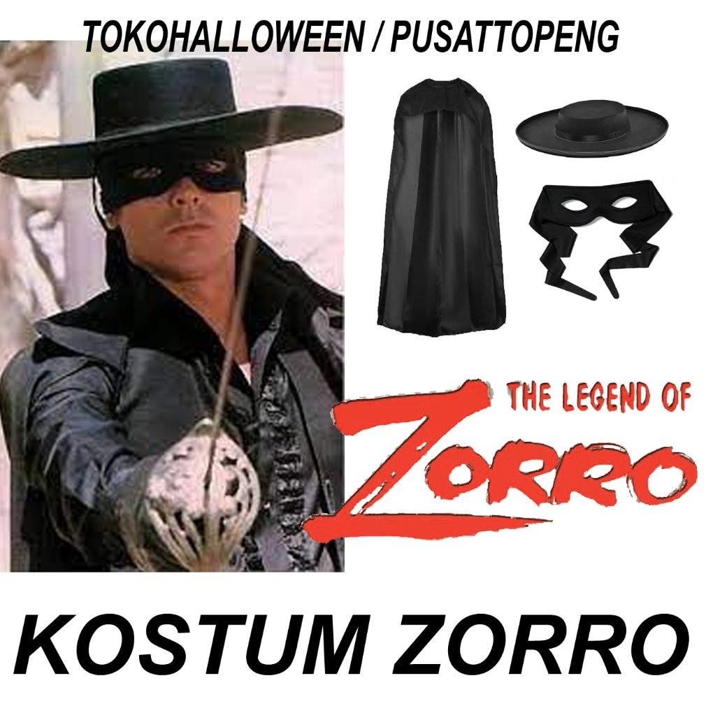 Kostum Zorro Satu Set Dewasa Anak-Anak
