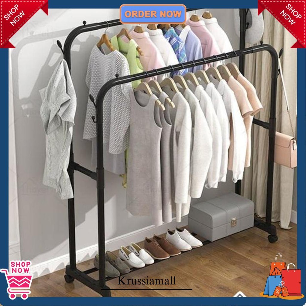 Stand Hanger Gawang Besi Kuat Putih Hitam Butik Display Gawangan Gantungan Baju Bisa Cod