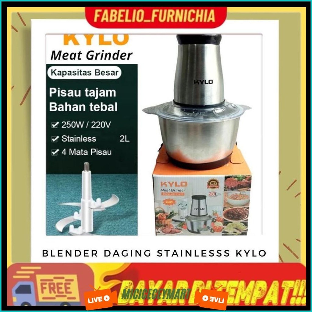 Blender Penggiling Daging 2L Stainless Tahan Karat Listrik Meat Grinder Chopper Daging Original Prod