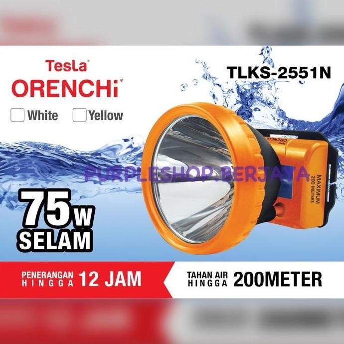 TERMURAH - KEMASAN BARU ORIGINAL Tesla Senter Kepala Cas 75WATT menyelam tahan hingga 200meter Tesla