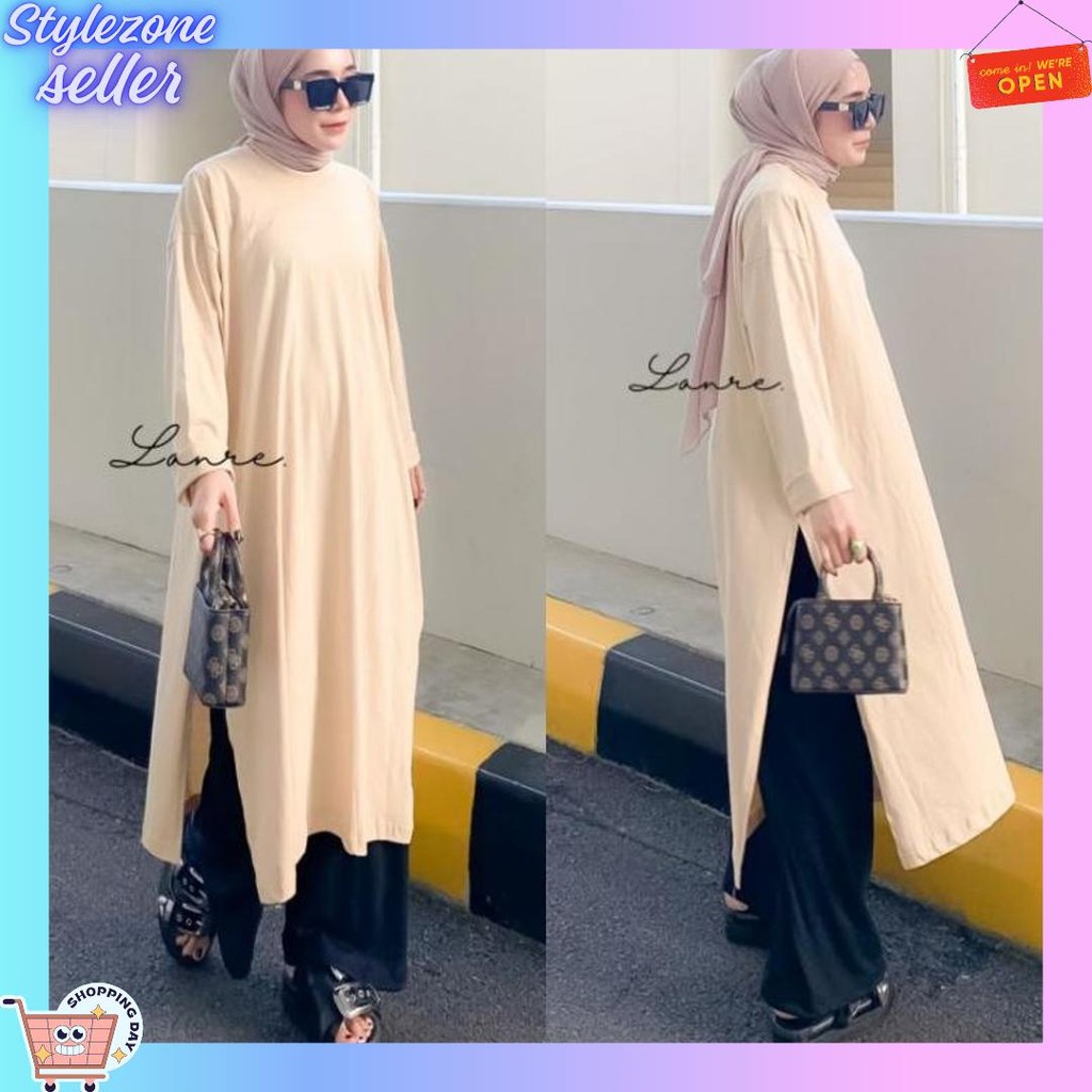 Nuna Tunik Busui - Midi Dress Busui High Slit - Tunik Jumbo Bahan Kaos - Atasan Warna Putih Agustusa