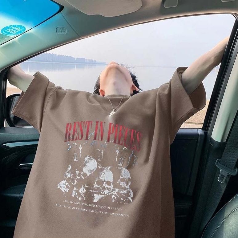 Beli Lokal Tengkorak Tren Amerika Retro Kaos Pria Premium Tebal |Kaos Oversize Pria | Kaos Import Ba