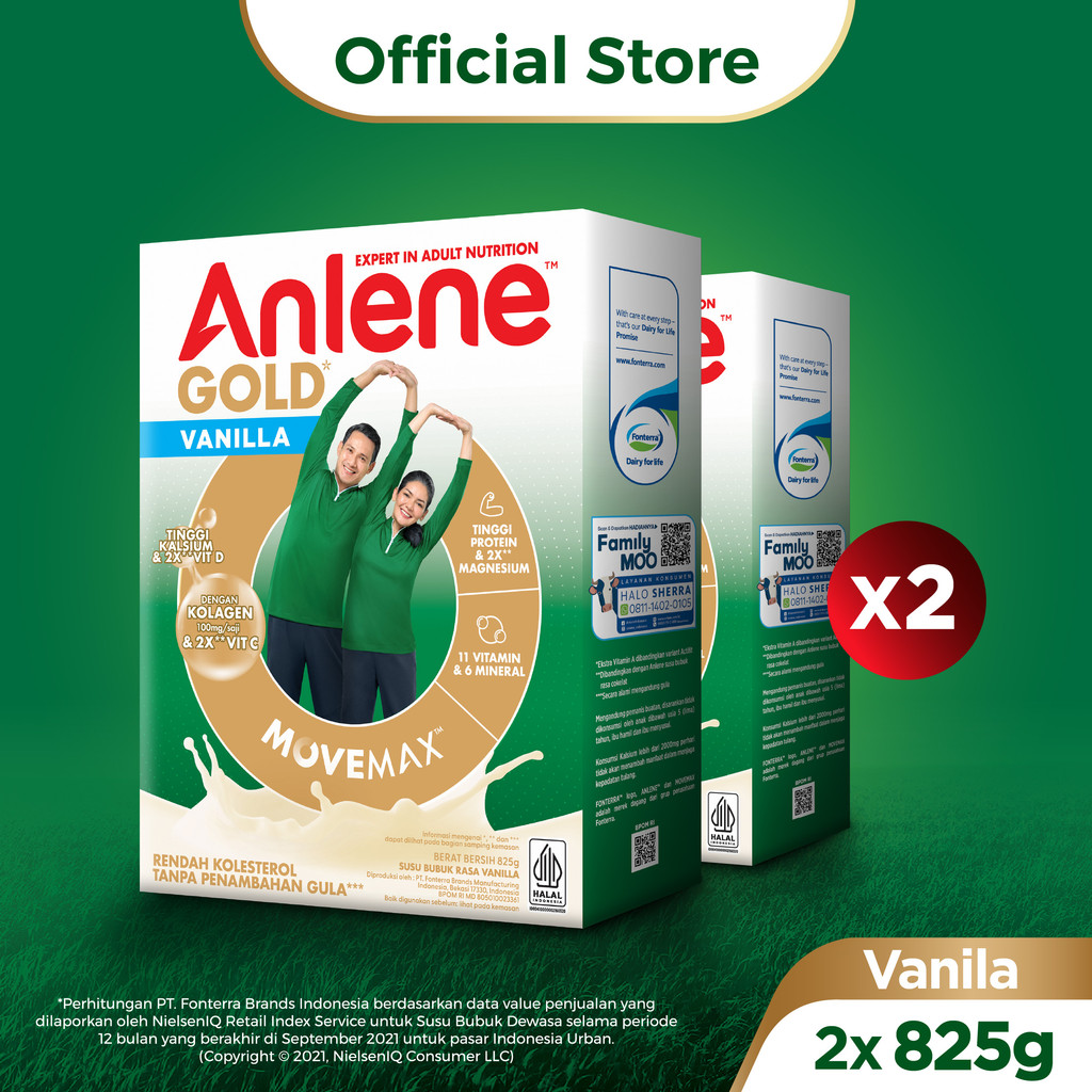 

Anlene Gold 5X Susu Bubuk Dewasa Vanila 2 x 825g - Nutrisi Tinggi Kalsium Untuk Tulang, Sendi, dan Otot