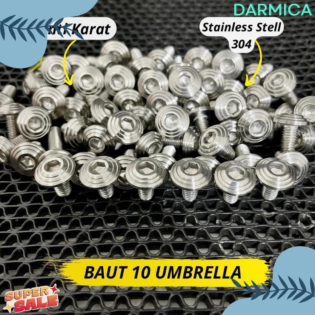 Cod Baut 10 Stainless Baut M6 Lebar Custom Model Spiral Payung