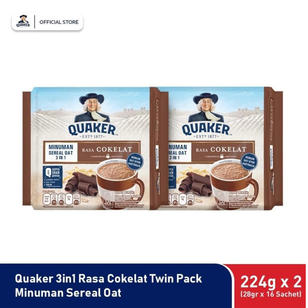

Quaker 3in1 Chocolate Polybag 224g Minuman Sereal Oats (Isi 8 sachet) x2