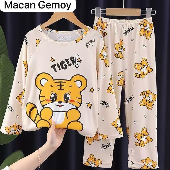 Setelan Piyama Macan Gemoy Baju Tidur Anak Perempuan Anak Lakilaki Unisex Umur 415 Tahun Lengan Cela
