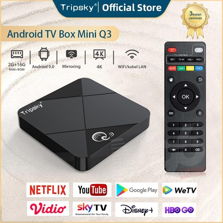 Tripsky Android Tv Box MiniQ3 Ram 2gb Rom 16gb Android 9 Wifi 2.4G 4K Ultra HD Smart Tv Box Unlock T
