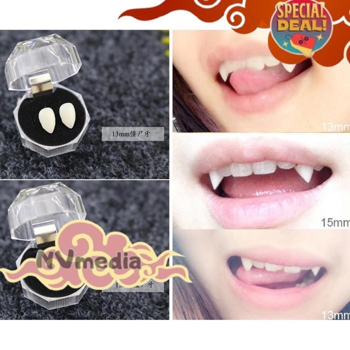 Siap Dikirim Gigi Taring Palsu Fake Teeth Cosplay Halloween Dracula Drakula Vampir / Lem Gigi Palsu 
