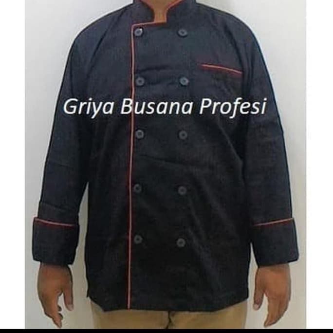 Jumbo 4Xl Seragam Baju Chef Baju Koki Hitam Lengan Panjang Ld 150Cm