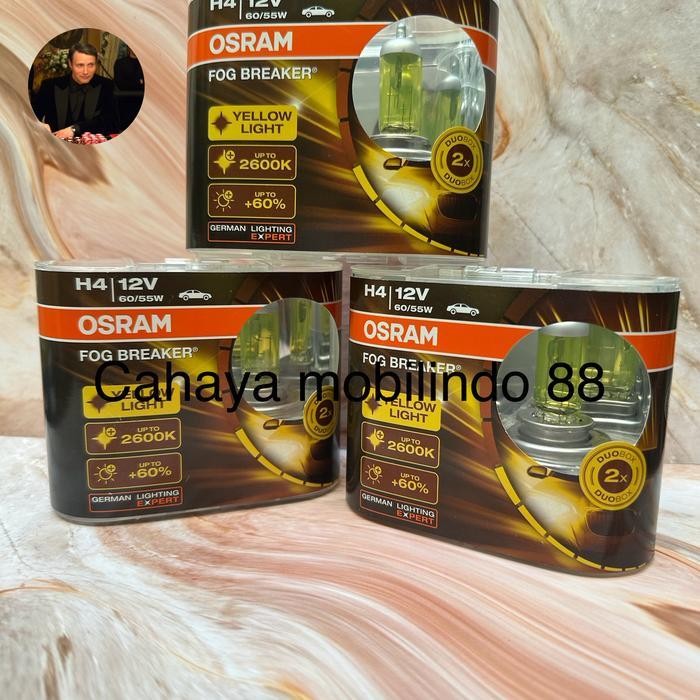 NZG Osram H4 FBR Fog Breaker 12v 60/55w lampu utama mobil motor warna kuning pekat anti kabut