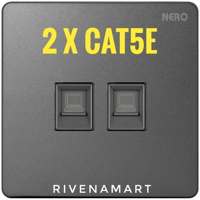 BEBAS ONGKIR - Nero Casa X2 Grey Saklar Double Internet Data Outlet Cat5e X2PC2-GR