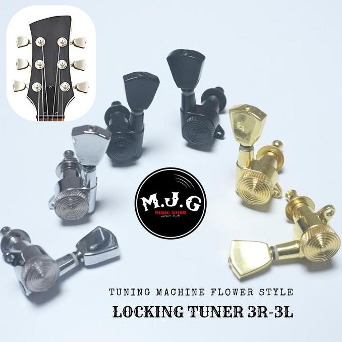 Dryer gitar locking tuning machine puteran gitar elektrik 3R 3L chrome black gold
