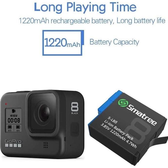 Smatree Battery for GoPro HERO 8 HERO 7 HERO 6 HERO 5 HERO8 HERO7 HERO6 HERO5 Black Baterai Kamera C