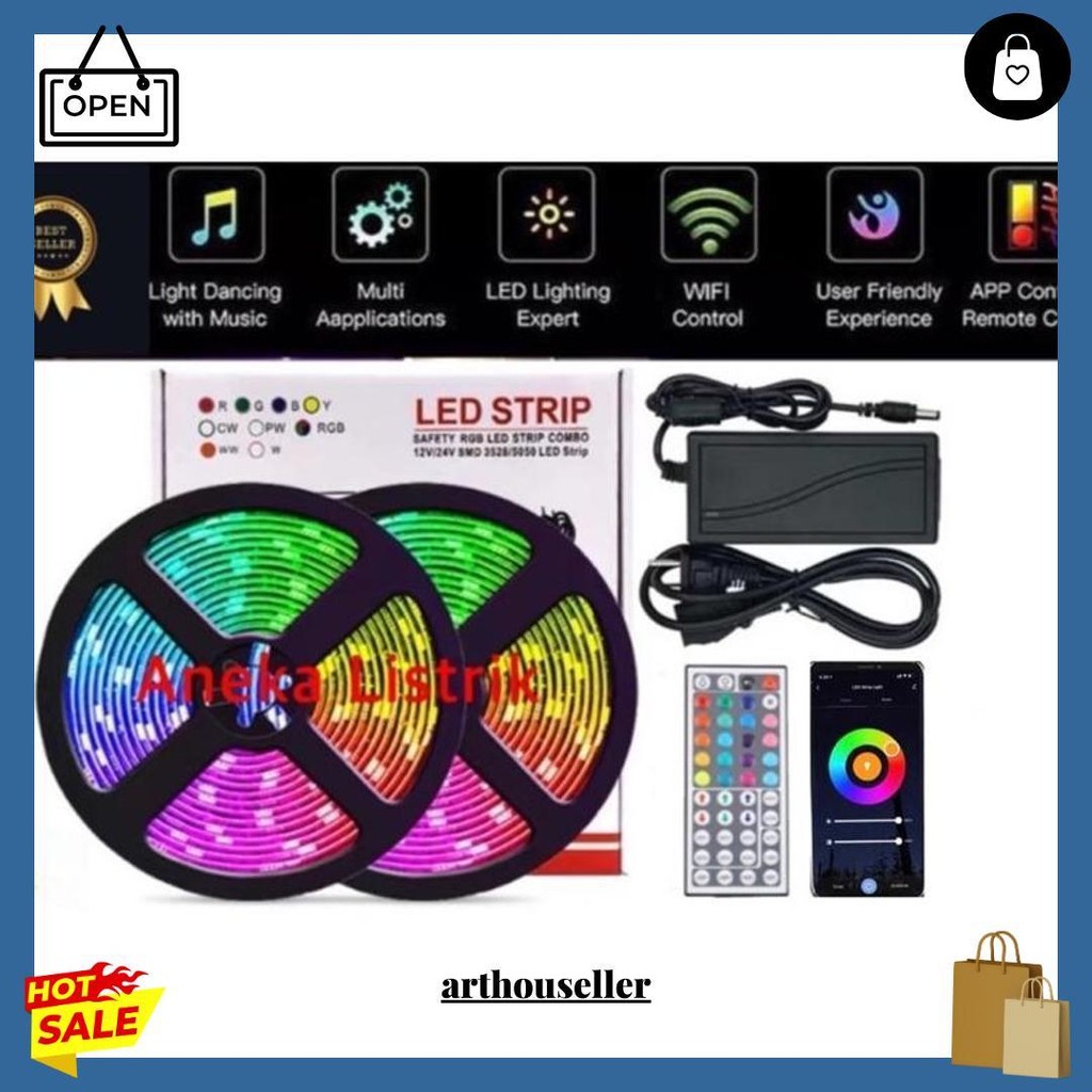 Lampu Led Strip Rgb Remote 5050 10M Sensor Hp 5050 10Meter / Led Sensor Suara Led Irama Musik Terlar