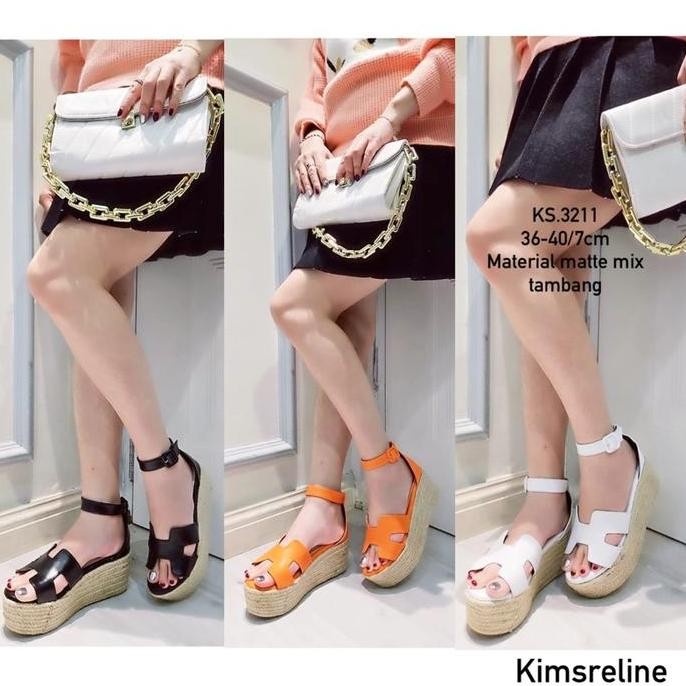 KS.3211 sampan wedges 7cm Shoes Wanita Sandal Sendal HT