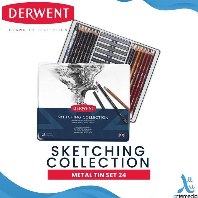 

NEW Pensil Gambar Derwent Sketching Collection Pencil 24 Metal Tin Drawing