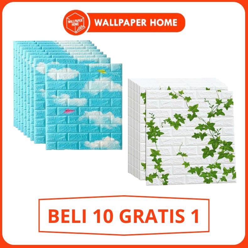 YMN - Wallpaper Dinding Foam 3D Motif Awan & Daun Rambat 70x77cm