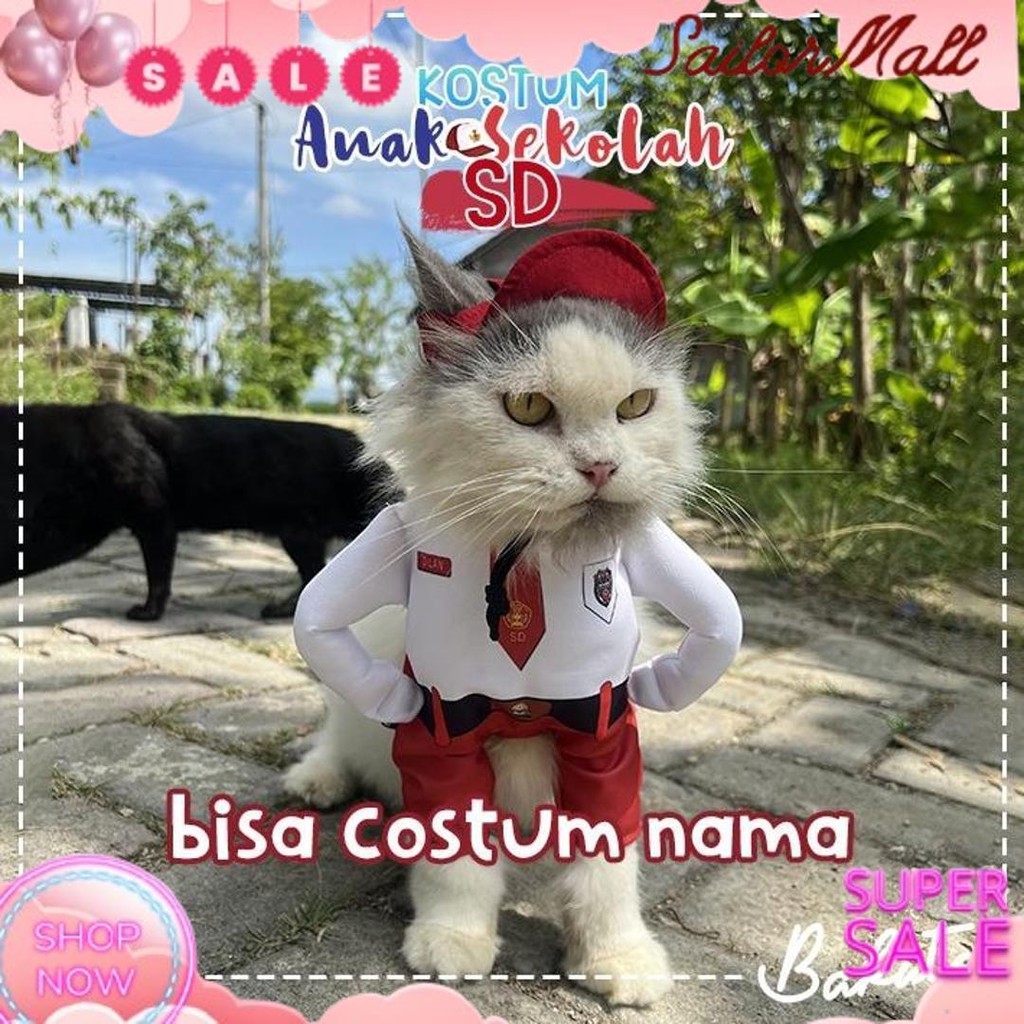 Viral [ ] Kostum Anak Sekolah untuk kucing Baju Berdiri anak SD / Kostum kucing size S-XL