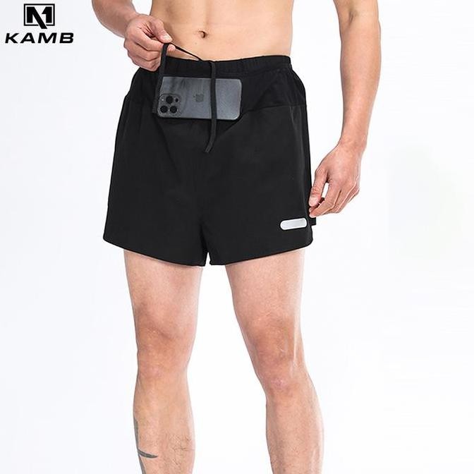KAMB celana running pria 2in1 Sport -Dengan lapisan dalam,Tas pinggang jaring & Resleting Belakang
