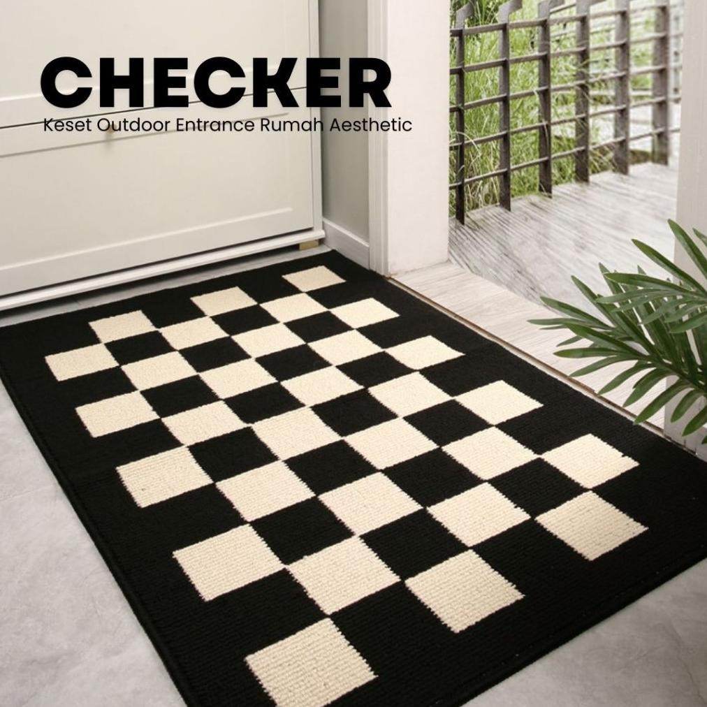 Kivi - Keset Checker 50x80cm untuk Pintu Rumah, Keset Outdoor Anti Slip Aesthetic, Menyerap Air & Ko