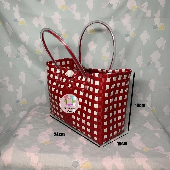(Good) TAS / KERANJANG BELANJA PASAR ANYAMAN PLASTIK UKURAN MINI BERKANCING